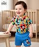 Babyhug Disney Interlock Knit Half Sleeves Onesie With Shorts Mickey Mouse Graphics - Multicolour