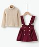 Kookie Kids Full Sleeves Winter Wear Top & Skirt Set with Frill & Button Detailing - Maroon & Cream