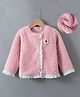 Kookie Kids Full Sleeves Front Open Fur Jacket With Quilted Design & Floral Applique - Pink