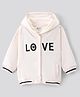Bonfino 100% Cotton French Terry Knit Full Sleeves Hooded  Sweatjacket with  Text  Embroidery - Ivory
