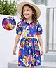 Hola Bonita Knit Puffed Sleeves Knee Length Shirt Dress With Floral Print -Multicolor