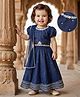 Babyoye Cotton Woven Half Sleeves Solid Dyed Embroidered Choli Lehenga Set With Dupatta - Navy Blue