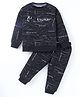 Smarty Boys Cotton Lycra Knit Full Sleeves T-Shirt & Lounge Pants Co-Ord Set With Text Print - Black