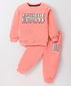 Smarty Boys Premium Looper Lycra Cotton Full Sleeves T-Shirt & Lounge Pants Set With Text Print - Coral