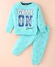 Smarty Boys Premium Cotton Looper Full Sleeves T-Shirt & Lounge Pants Co-Ord Set With Text Print - Sea Green