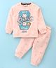 Smarty Boys Premium Looper Lycra Cotton Full Sleeves T-Shirt & Lounge Pants Set With Basketball Print - Light Peach