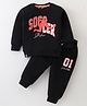 Smarty Boys Cotton Lycra Knit Full Sleeves T-Shirt & Lounge Pants Set With Soccer Print - Black