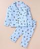Smarty Boys 100% Cotton Knit Full Sleeves Front Open Doodles Printed Night Suit - Light Blue