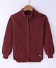 Smarty Boys 100% Cotton Flatknit Full Sleeves High Neck Front Open Sweater with Solid Colour - Wine