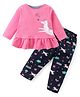 Simply Single Jersey Knit Full Sleeves Top & Lounge Pants Set With Unicorn Print - Pink