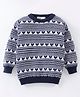 Simply Knitted Full Sleeves Pullover Sweater with Heart Design - Navy Blue