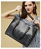 Fargo Women Printed Croco Textured Black Tote Bag 20L Capacity