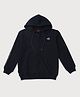 GINI & JONY Cotton Knit Full Sleeves Hooded Sweatjacket With Kangaroo Pockets & Logo Print - Navy Blue