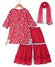 Babyhug Woven Three Fourth Sleeves Embroidered Kurti Gharara & Dupatta Set with Tassle Detailing - Red