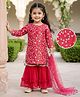 Babyhug Woven Three Fourth Sleeves Embroidered Kurti Gharara & Dupatta Set with Tassle Detailing - Red