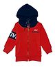 GINI & JONY Cotton Knit Full Sleeves Front Open Hooded Sweatshirt With Text Print - Red