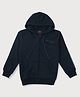 GINI & JONY Cotton Knit Full Sleeves Front Open Hooded Sweatshirt With Brand Name Print - Navy