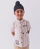 Tiber Taber Half Sleeves Striped & Crabs Embroidered Shirt - Cream