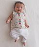 Tiber Taber Janmastami Theme Sleeveless Krishna Printed Jhabla & Pyjamas Set - White