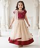 Babyhug Woven Short Sleeves Brocade Pattu Pavada Lehenga Choli & Dupatta Set - Beige & Maroon