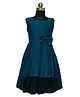HEYKIDOO Silk Sleeveless Bow Applique Detailed High Low Party Wear Dress - Royal Blue