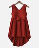 HEYKIDOO Silk Sleeveless Bow Applique Detailed High Low Party Wear Dress - Red