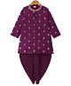 Babyhug Woven Full Sleeves Kurta Dhoti Set with Floral Embroidery - Purple