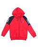 GINI & JONY Cotton Knit Full Sleeves Front Open Hooded Sweatshirt With Brand Name Print - Red