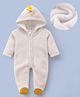 Kookie Kids Full Sleeves Hooded Winter Wear Footed Romper with Dino Scales Applique - Beige