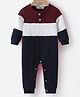 Kookie Kids Full Sleeves Henley Neck Winter Wear Romper with Cable Knit Design - Maroon White & Navy