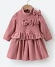 Kookie Kids Full Sleeves Solid Color Winter Frock with Bow Applique - Dark Pink