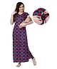 Piu Sinker Woven Half Sleeves Abstract Printed Nighty With Concealed Nursing Access - Pink