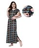 Piu Sinker Woven Half Sleeves Abstract Printed Nighty With Concealed Nursing Access - Blue