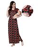 Piu Sinker Woven Half Sleeves Abstract Printed Nighty With Concealed Nursing Access - Red