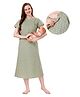 Piu Cotton Half Sleeves Hearts Printed Nighty With Nursing Access - Green