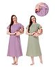Piu Cotton Pack Of 2 Half Sleeves Hearts Printed Nighty With Nursing Access - Pink & Green