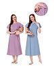 Piu Women's Feeding Pack of 2 Cotton Half Sleeves Heart Print Nighty - Pink & Blue