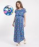 Bella Mama 100% Cotton Knit Half Sleeves Concealed Zipper Nursing Nighty  with Pockets & Floral Print - Royal Blue