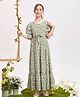 Bolly Lounge Half Sleeves Frill Detailed Floral Printed Maxi Dress - Light Green
