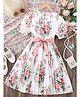 Bolly Lounge Cotton Blend Puffed Sleeves  Floral Printed & Bow Design Dress  - White