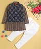 Jeet Ethnics Full Sleeves Abstract & Floral Printed Kurta Pyjama With Jacket - Navy Blue