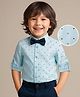 Mark & Mia Full Sleeves Printed Party Shirt with Bow - Blue