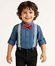 Mark & Mia Full Sleeves Solid Colour Party Shirt with Bow  Suspender & Pintuck Detailing  - Navy Blue