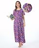 Bella Mama Cotton Knit Half Sleeves  Concealed Zipper Nighty With Floral  Print- Purple