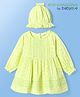 Babyoye Cotton Woven Solid Dyed Half Sleeves Schiffli Frock With Cap - Light Yellow