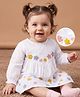 Babyoye Solid Dyed Full Peasant Sleeves Frock with Floral Embroidery - White