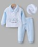 Kookie Kids Full Sleeves Winter Night Suit With Teddy Embroidery - Light Blue
