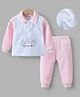 Kookie Kids Full Sleeves Winter Night Suit With Teddy Embroidery - Pink