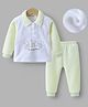 Kookie Kids Full Sleeves Winter Night Suit With Teddy Embroidery - Light Yellow
