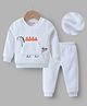 Kookie Kids Full Sleeves Winter Night Suit With Dino Embroidery - White